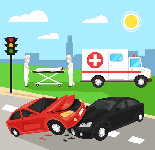 two cars in an accident with an ambulance