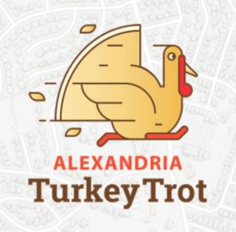 Alexandria Turkey Trot t-shirt image a cartoon turkey over a map