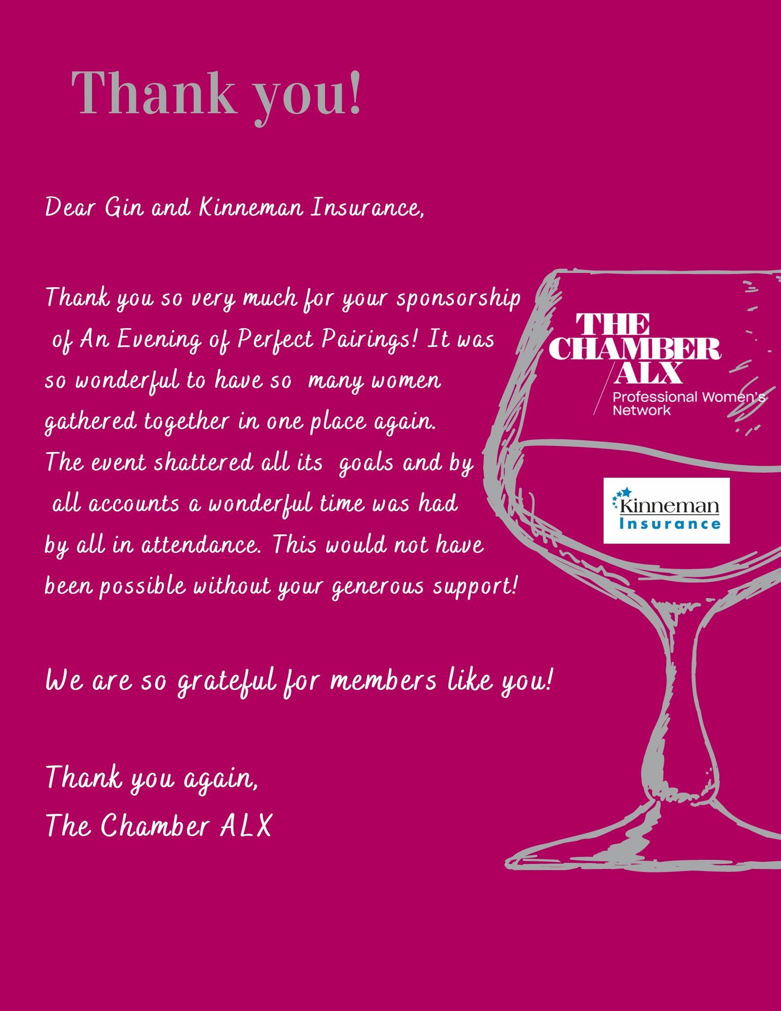 Kinneman thank you to the chamber ALX