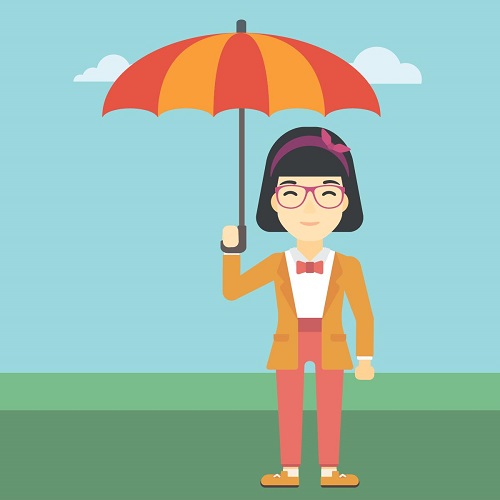 cartoon woman holding umbrella