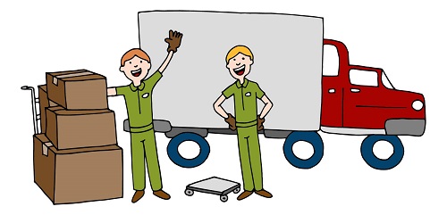 cartoon workers loading cargo truck