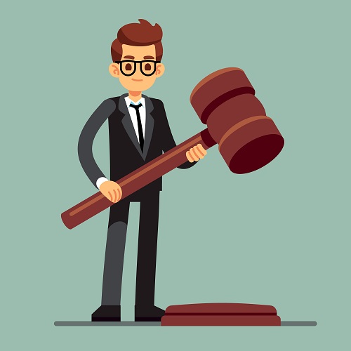 cartoon male lawyer holding a gavel 