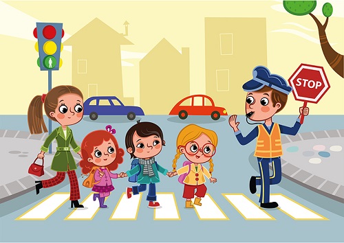 cartoon crosswalk with kids